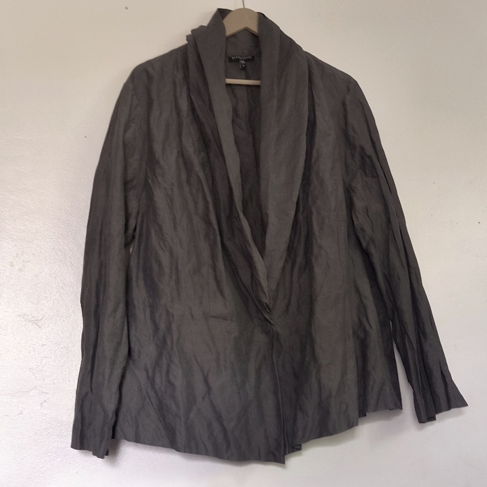Eileen Fisher Gray Steel Rumpled Cotton Steel Shawl Collar Jacket Sz 3X Women's